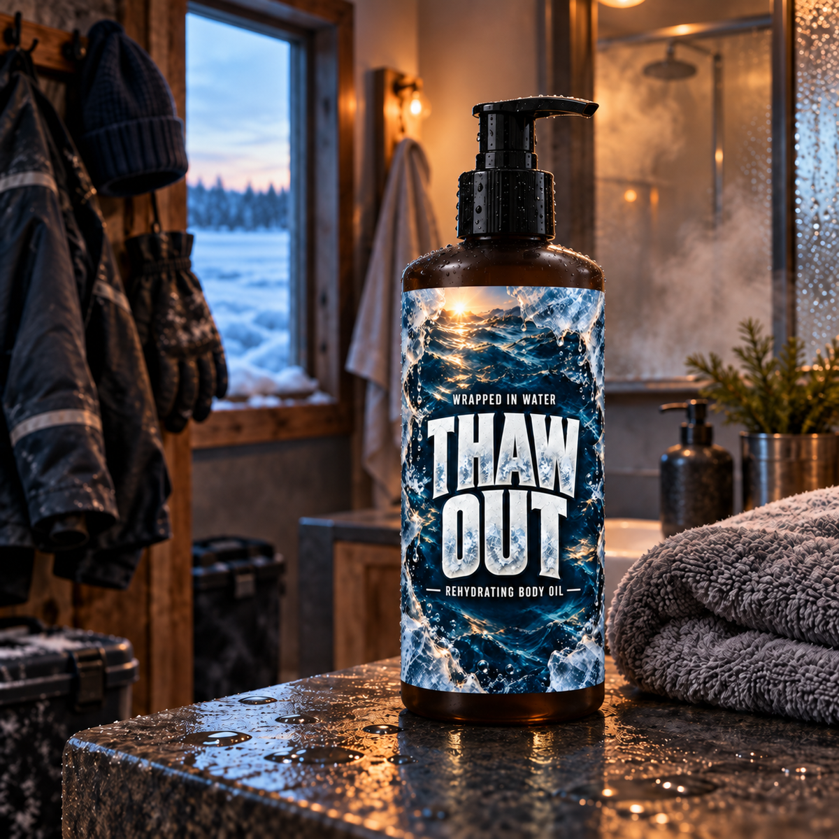 Angler applying Thaw Out rehydrating oil after ice fishing